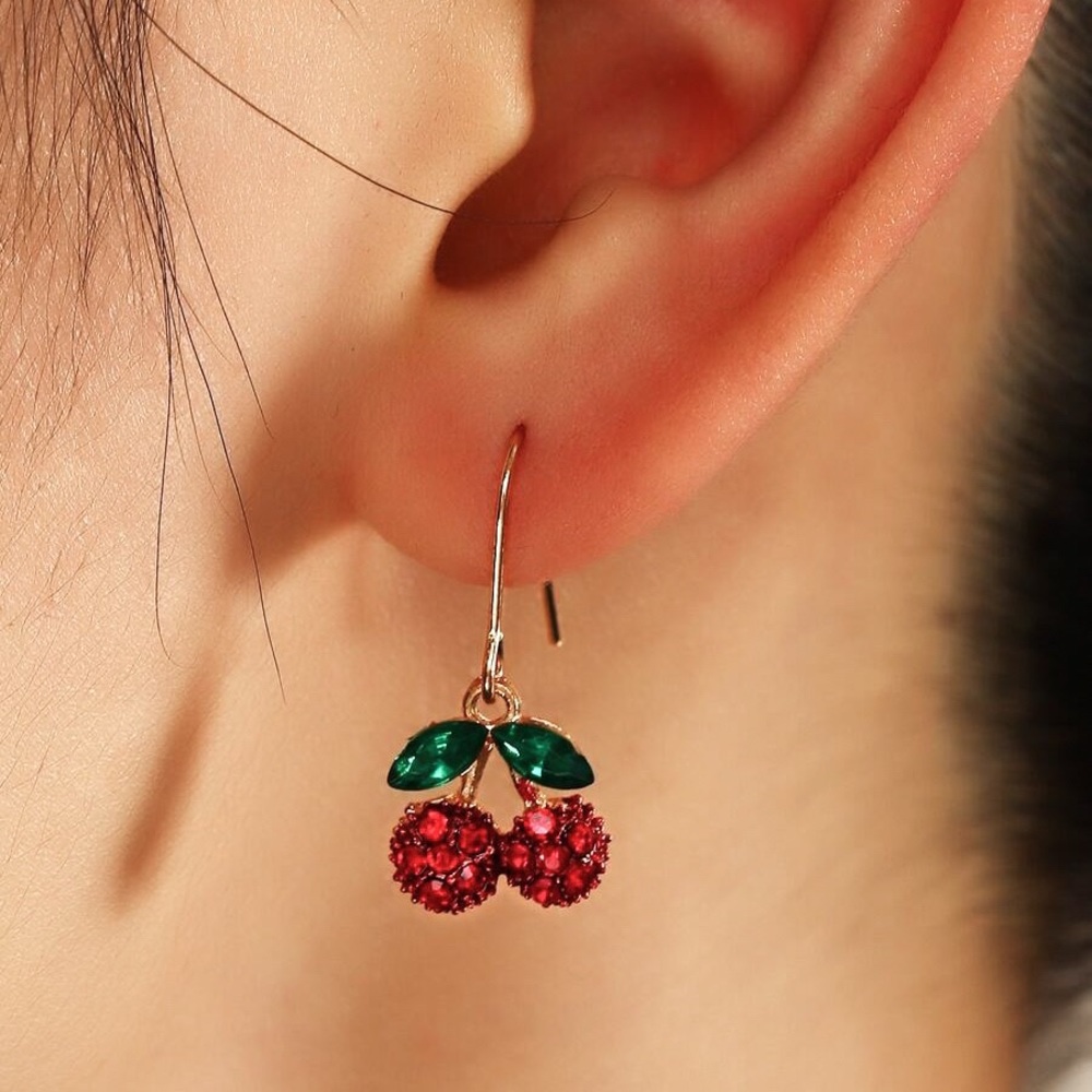Any 2/$20! Gold Cherry w/Leaves Drop Earrings - Picture 7 of 9
